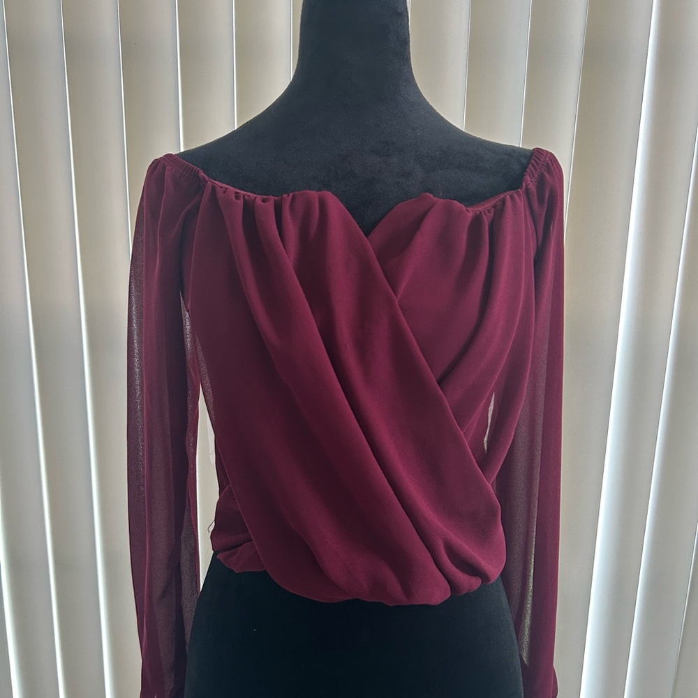 Windsor Red Wrap Fitted Long Sleeve Blouse